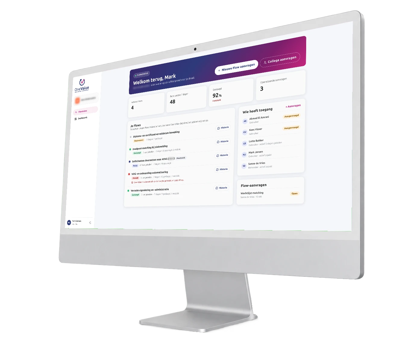 Flow Portal met de status van de actieve Flows, de laatste runs en wie toegang heeft.