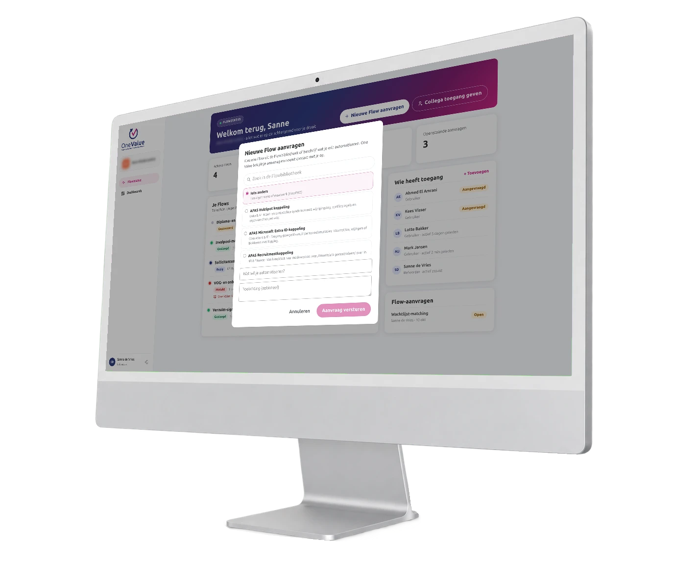 Venster in de Flow Portal om een nieuwe Flow uit de Flowbibliotheek aan te vragen.